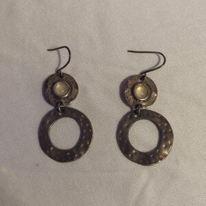 VTG Dangle Hammered Metal Hooks Earrings Signed GA 1 1/2"